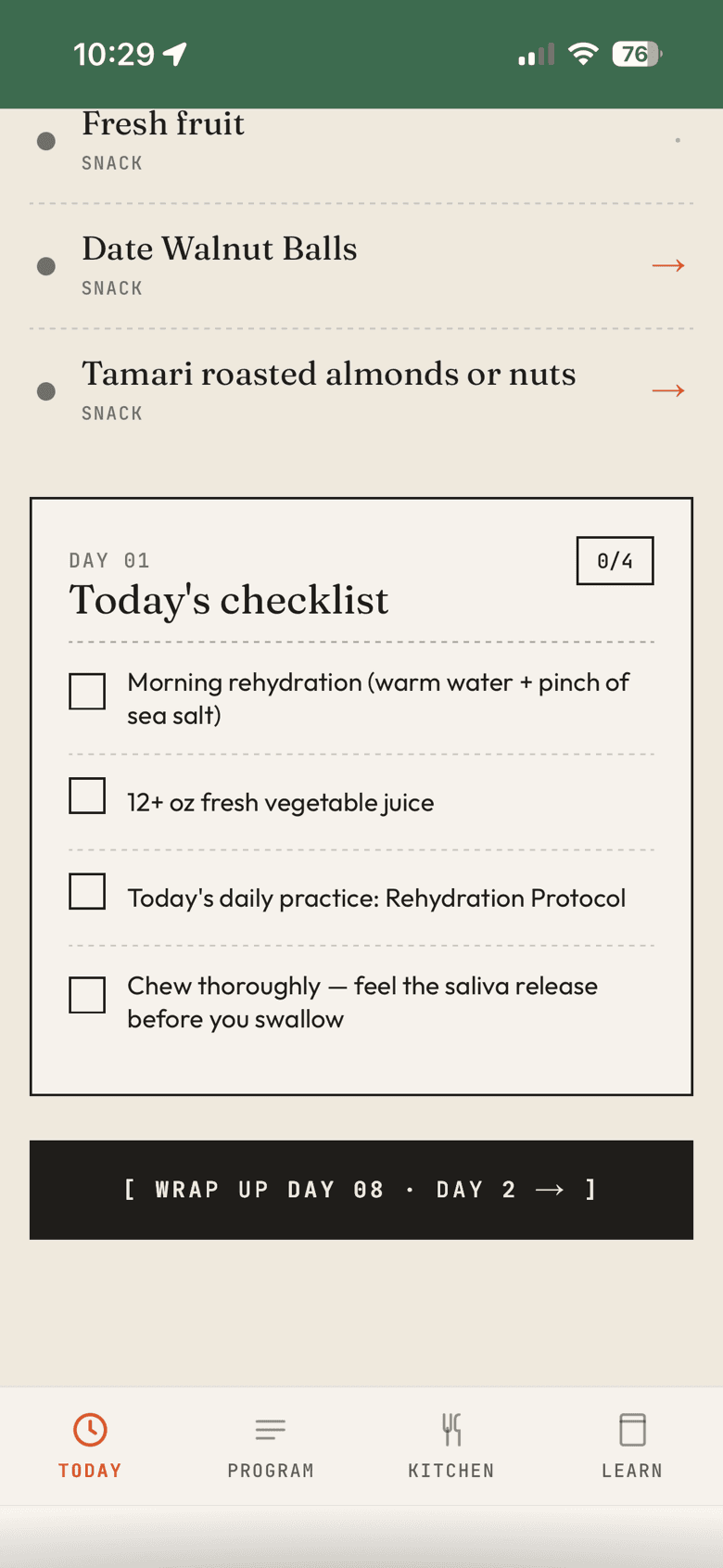 App screen: today's checklist