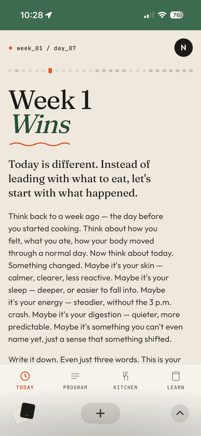 App screen: the daily read